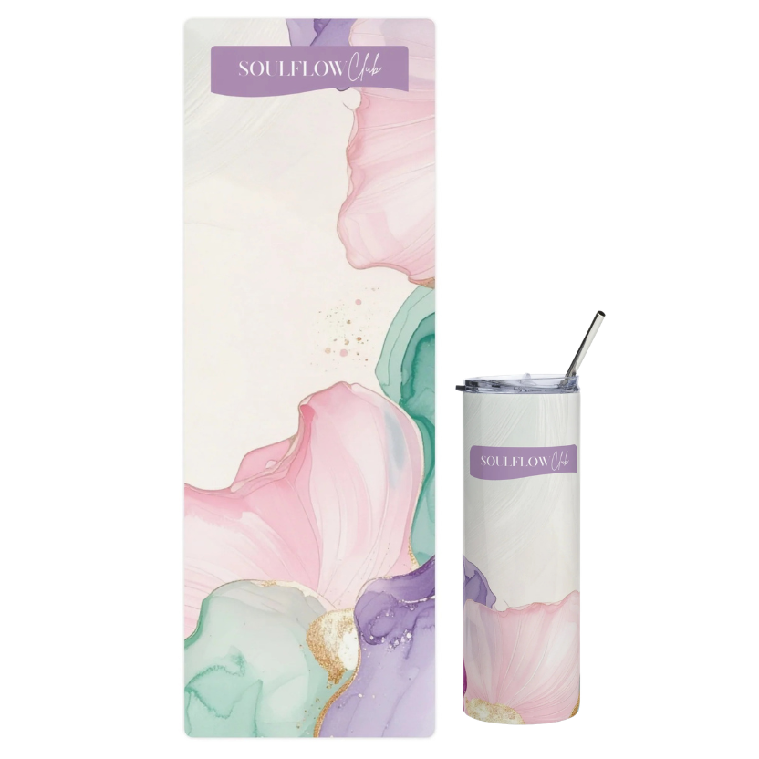 Elegant Bloom Flow Movement Mat & Stainless Steel Tumbler Set | soulflow club