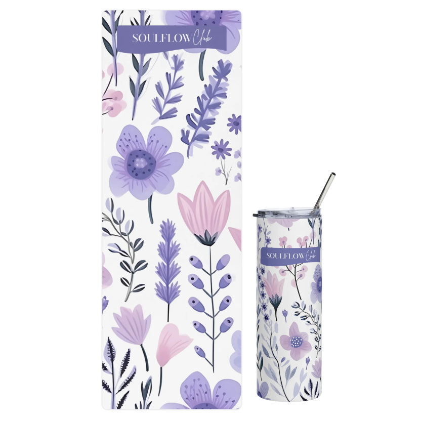 Lavender Bloom Flow Movement Mat & Stainless Steel Tumbler Set | soulflow club