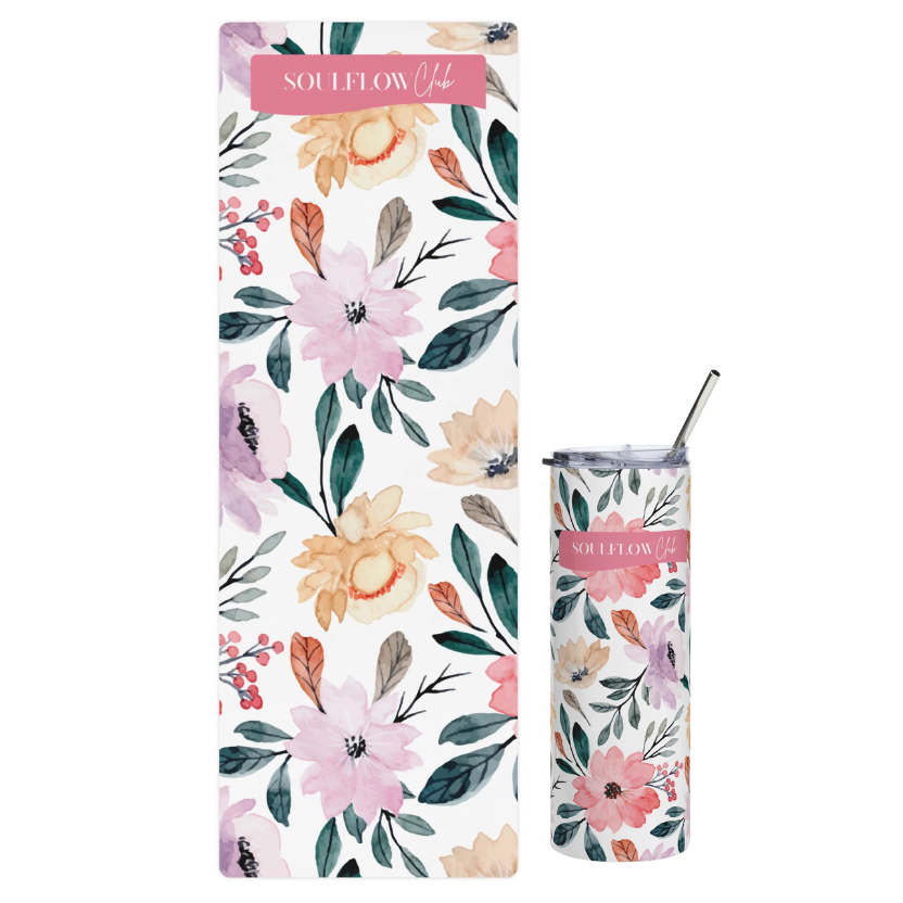 Rose Bloom Flow Movement Mat & Stainless Steel Tumbler Set | soulflow club