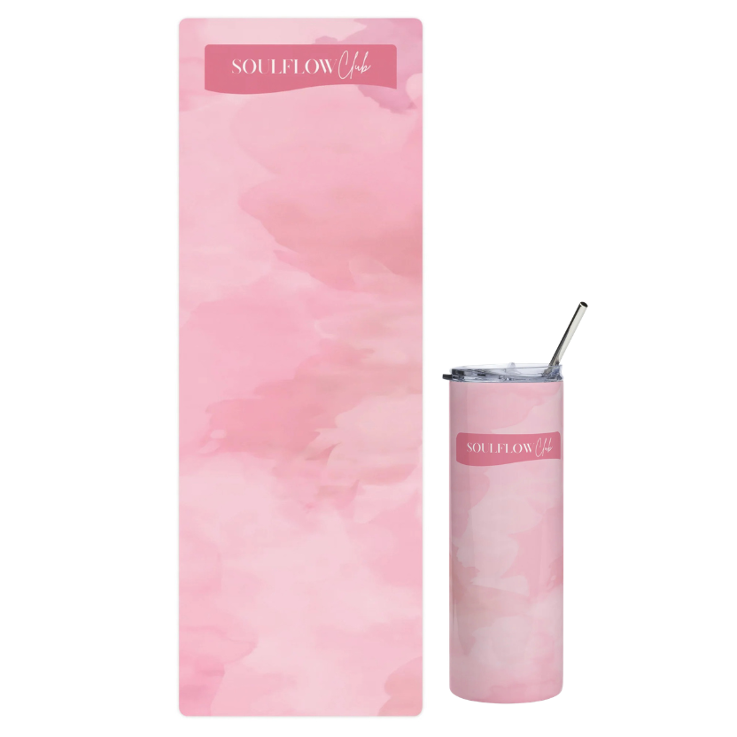 Rose Cloud Flow Movement Mat & Stainless Steel Tumbler Set | soulflow club