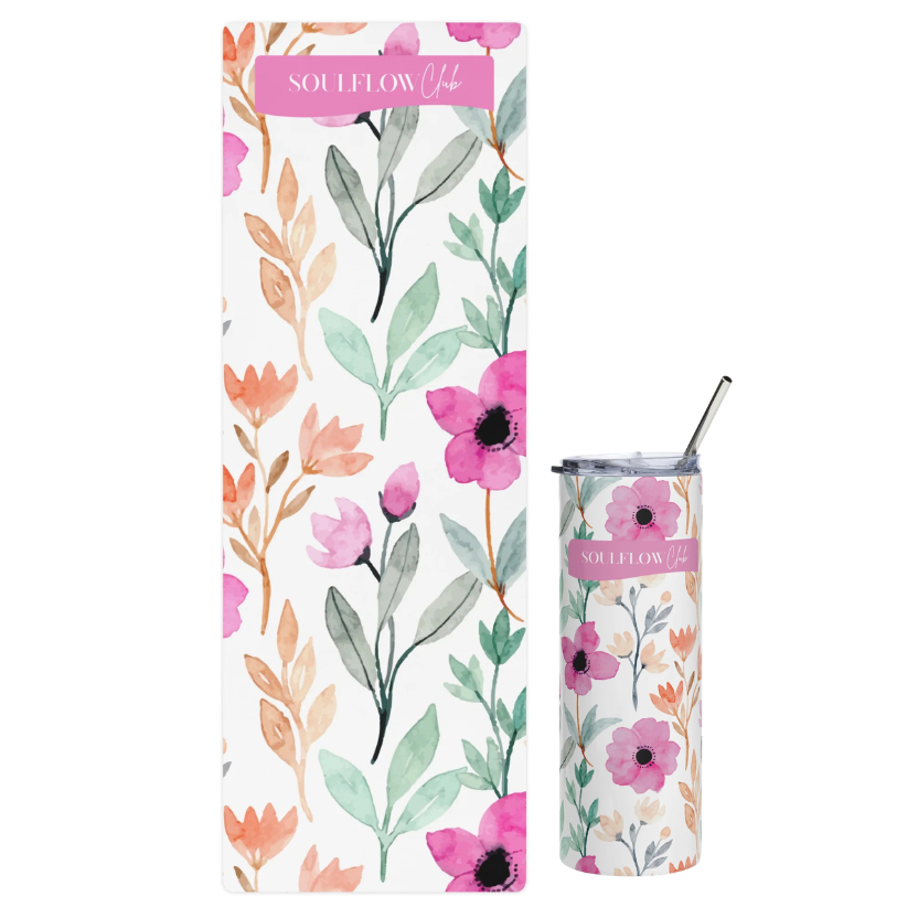 Summer Bloom Flow Movement Mat & Stainless Steel Tumbler Set | soulflow club