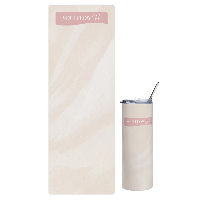 Beige Cloud Flow Movement Mat & Stainless Steel Tumbler Set | soulflow club