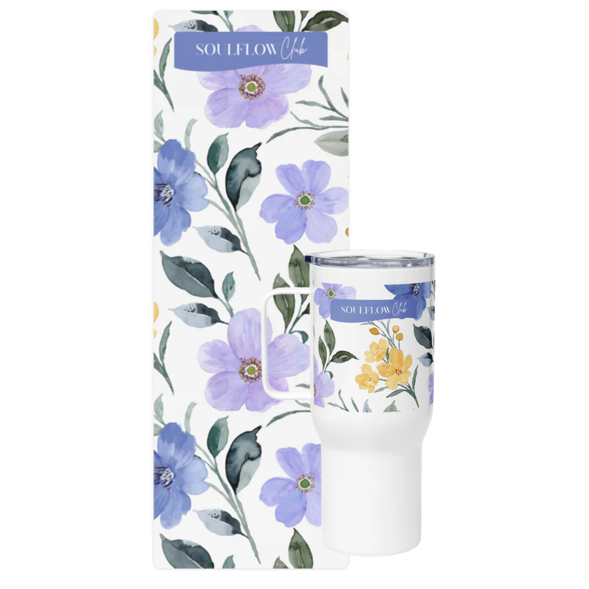 Azure Bloom Flow Bundle – Premium Yoga & Pilates Mat with Matching Tumbler