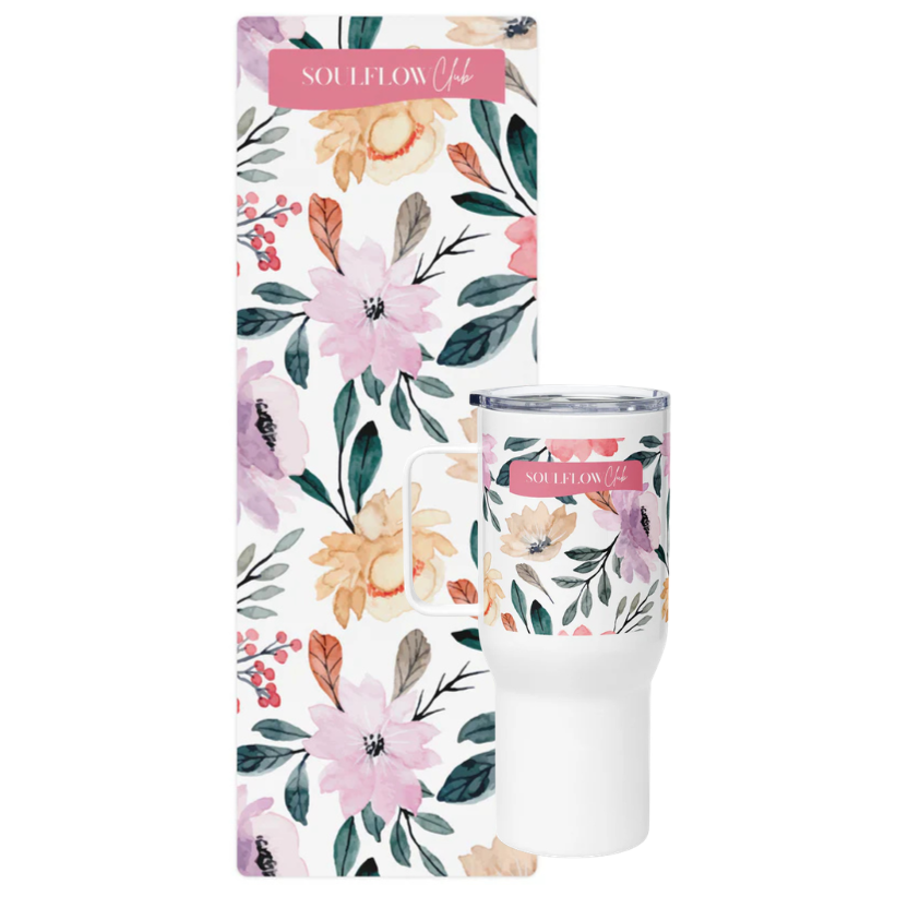 Rose Bloom Flow Bundle – Premium Yoga & Pilates Mat with Matching Tumbler