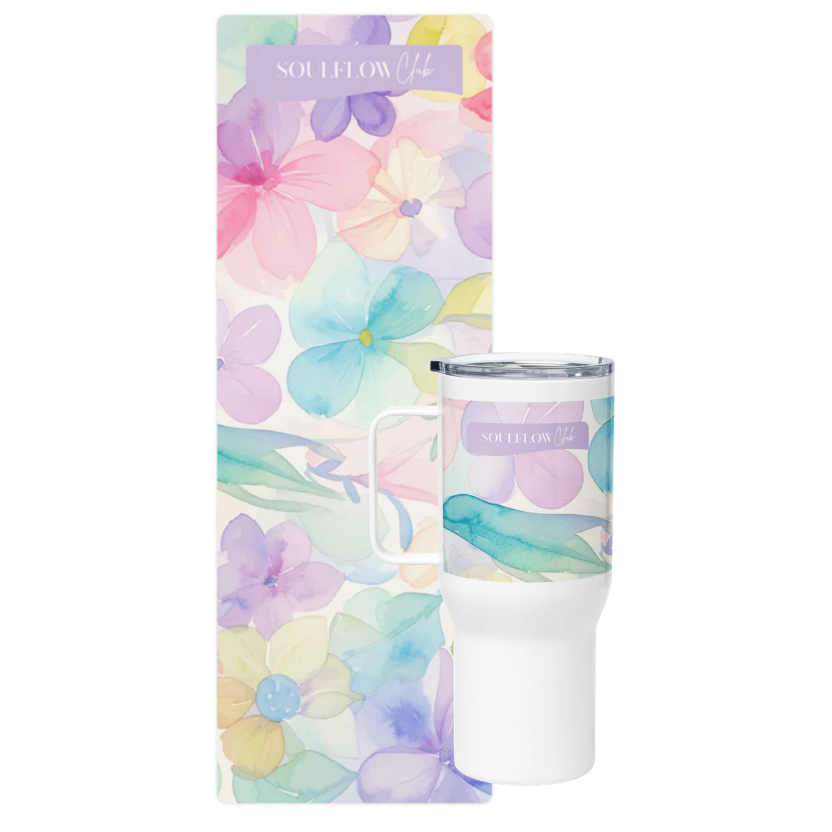 Soft Bloom Flow Bundle – Premium Yoga & Pilates Mat with Matching Tumbler