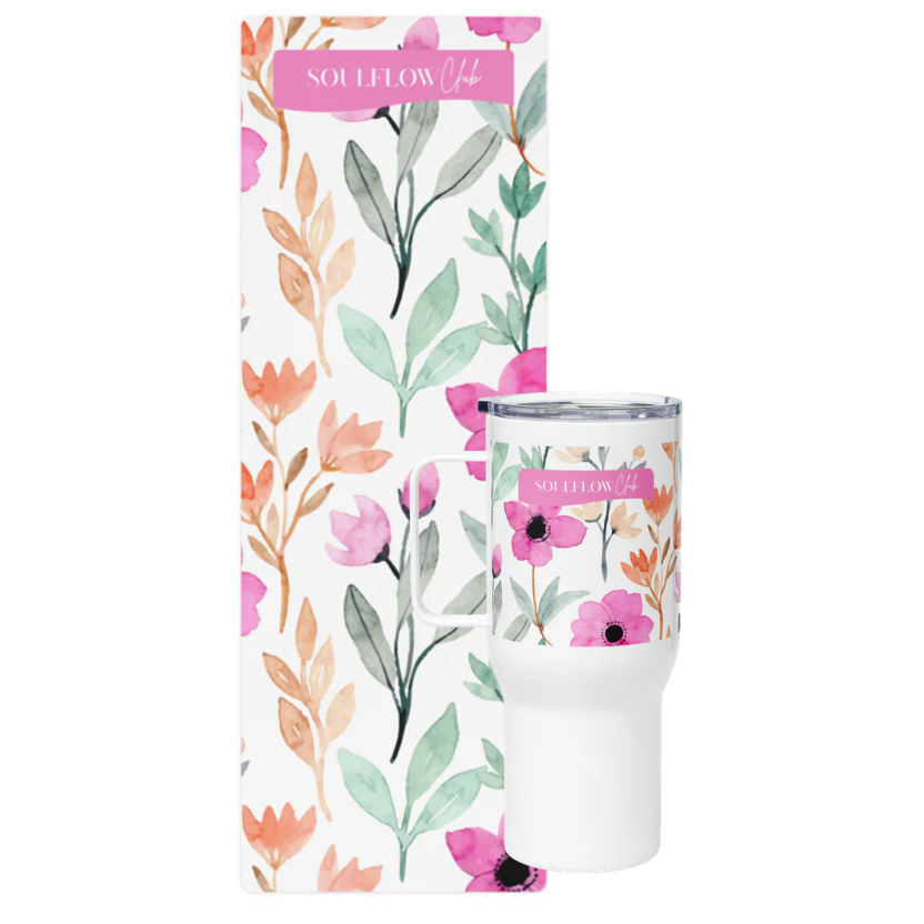 Summer Bloom Flow Bundle – Premium Yoga & Pilates Mat with Matching Tumbler